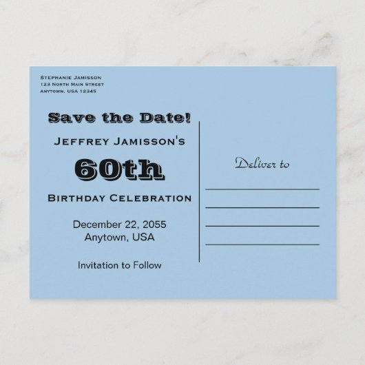 Carte Postale Faire-part Enregistrer la date Anniversaire Fête N'importe qu (Dos)