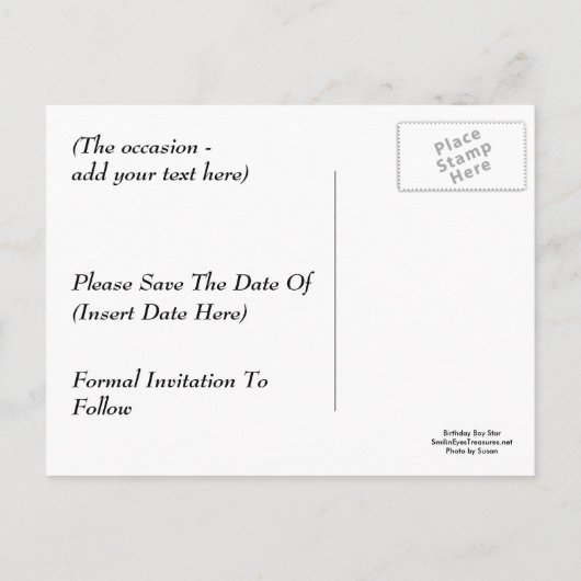 Carte Postale Faire-part Enregistrer La Date Anniversaire Garçon Funny Cart (Dos)