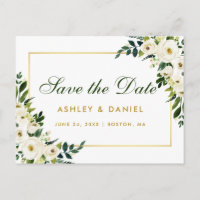 Enregistrer la date Aquarelle Floral Vert Or Blanc