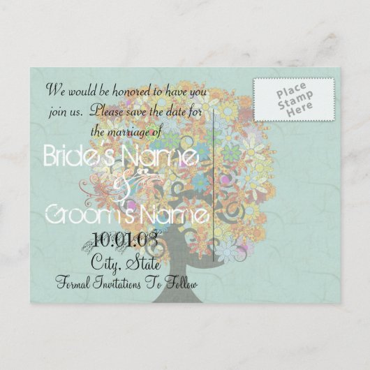 Carte Postale Faire-part Enregistrer la date - Arbre des fleurs (Dos)