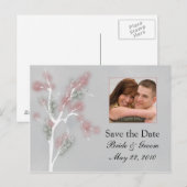 Carte Postale Faire-part Enregistrer la date - Arbre floral rose (Devant / Derrière)