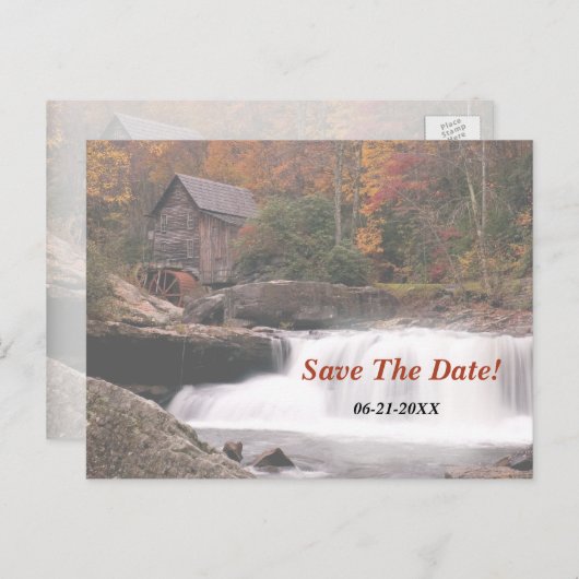 Carte Postale Faire-part Enregistrer La Date Automne Dans Le Mariage campag (Devant / Derrière)