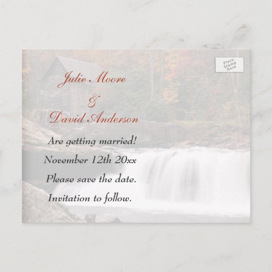 Carte Postale Faire-part Enregistrer La Date Automne Dans Le Mariage campag (Dos)