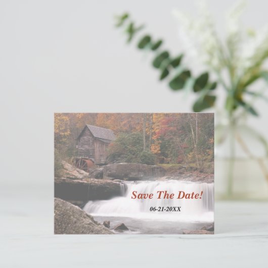 Carte Postale Faire-part Enregistrer La Date Automne Dans Le Mariage campag (Debout devant)