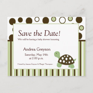 Carte Postale Faire-part ENREGISTRER LA DATE Baby shower Mod Dot Turtle