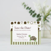 Carte Postale Faire-part ENREGISTRER LA DATE Baby shower Mod Dot Turtle (Debout devant)