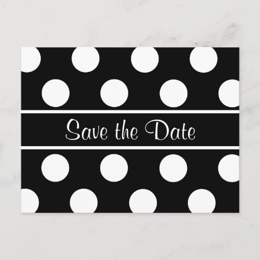 Carte Postale Faire-part Enregistrer la date Black Polka Dot Photo PostCard (Devant)