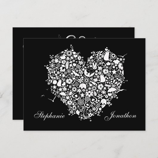 Carte Postale Faire-part Enregistrer la date Black & White Heart Post Card (Devant / Derrière)