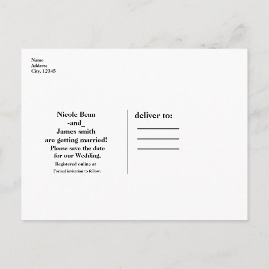Carte Postale Faire-part ENREGISTRER LA DATE Black & White Modern Rustic (Dos)