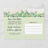 Carte Postale Faire-part Enregistrer La Date Bois Rustique & Eucalyptus Bot (Dos)