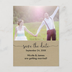 Carte Postale Faire-part ENREGISTRER LA DATE Brown Kraft Photo Mariage Cart