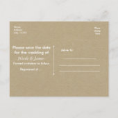 Carte Postale Faire-part ENREGISTRER LA DATE Brown Kraft Photo Mariage Cart (Dos)