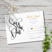 Carte Postale Faire-part Enregistrer la date Calendrier Gold Love Heart Inv