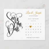 Carte Postale Faire-part Enregistrer la date Calendrier Gold Love Heart Pho (Devant)