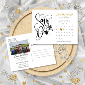Carte Postale Faire-part Enregistrer la date Calendrier Gold Love Heart Pho