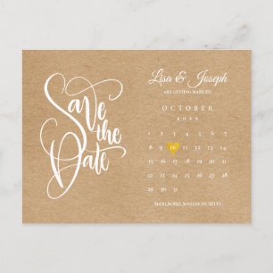 Carte Postale Faire-part Enregistrer la date Calendrier Gold Love Heart Rus