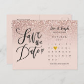 Carte Postale Faire-part Enregistrer la date Calendrier QR Code Rose Partie (Devant / Derrière)