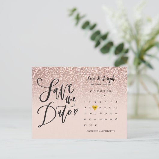 Carte Postale Faire-part Enregistrer la date Calendrier QR Code Rose Partie (Debout devant)