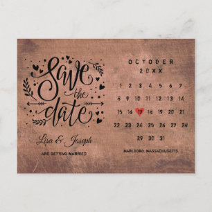 Carte Postale Faire-part Enregistrer la date Calendrier Red Love Heart Rust