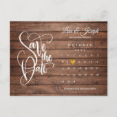 Carte Postale Faire-part Enregistrer la date Calendrier Rustic Wood Gold He (Devant)