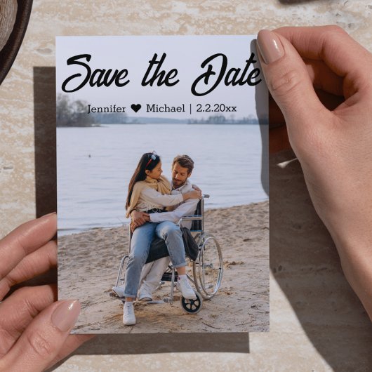 Carte Postale Faire-part enregistrer la date code qr calligraphie couple ph