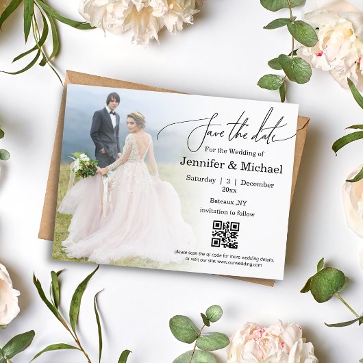Carte Postale Faire-part enregistrer la date code qr minimum photo mariage