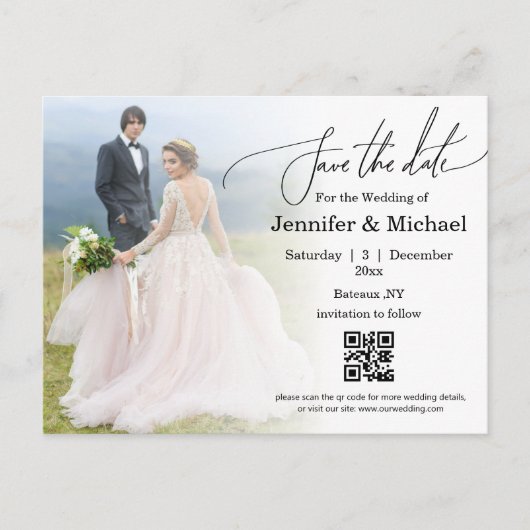 Carte Postale Faire-part enregistrer la date code qr minimum photo mariage (Devant)