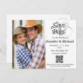 Carte Postale Faire-part enregistrer la date code qr simple photo mariage (Devant / Derrière)