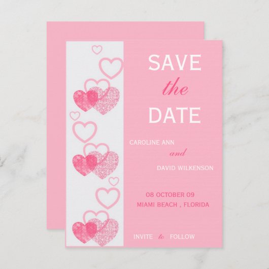 Carte Postale Faire-part Enregistrer la date - Coeurs (Devant / Derrière)