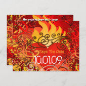 Carte Postale Faire-part Enregistrer la date - Coeurs en feu (Devant / Derrière)