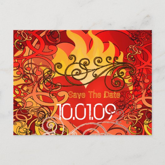 Carte Postale Faire-part Enregistrer la date - Coeurs en feu (Devant)