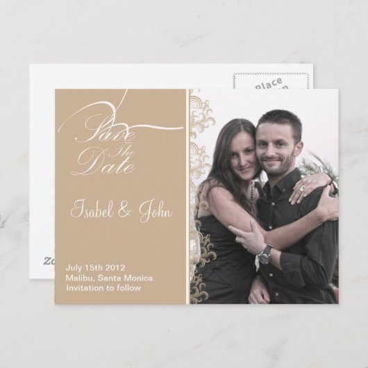 Carte Postale Faire-part Enregistrer la date dans un cadre Beije (Devant / Derrière)