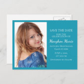 Carte Postale Faire-part Enregistrer la date de graduation de photo bleu cl (Devant / Derrière)