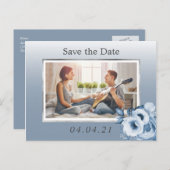 Carte Postale Faire-part Enregistrer la date de mariage avec photo florale  (Devant / Derrière)