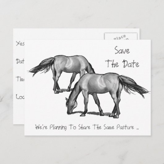 Carte Postale Faire-part Enregistrer La Date : Deux Chevaux : Se Faire Hitc (Devant / Derrière)