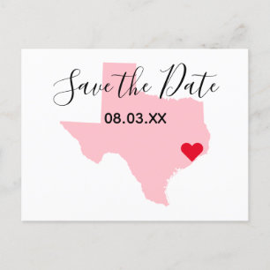 Carte Postale Faire-part Enregistrer la date du cœur rouge Texas rose
