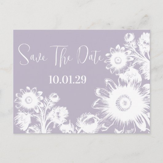 Carte Postale Faire-part Enregistrer La Date Dusty Periwinkle Fleur sauvage (Devant)