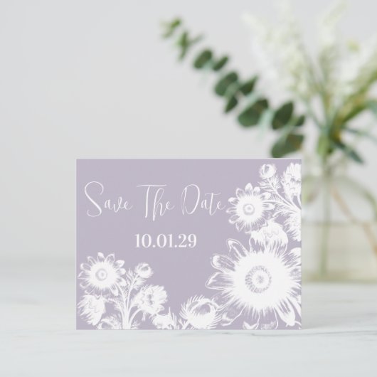 Carte Postale Faire-part Enregistrer La Date Dusty Periwinkle Fleur sauvage (Debout devant)