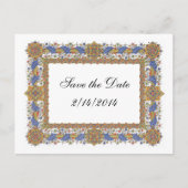 Carte Postale Faire-part Enregistrer la date Elegant Baroque Blue Gold pers (Devant)