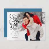 Carte Postale Faire-part Enregistrer la date Elegant Script Photo Modern (Devant / Derrière)