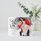 Carte Postale Faire-part Enregistrer la date Elegant Script Photo Modern (Debout devant)