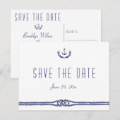 Carte Postale Faire-part Enregistrer la date en blanc avec Ancres (Devant / Derrière)