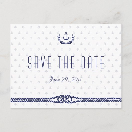 Carte Postale Faire-part Enregistrer la date en blanc avec Ancres (Devant)