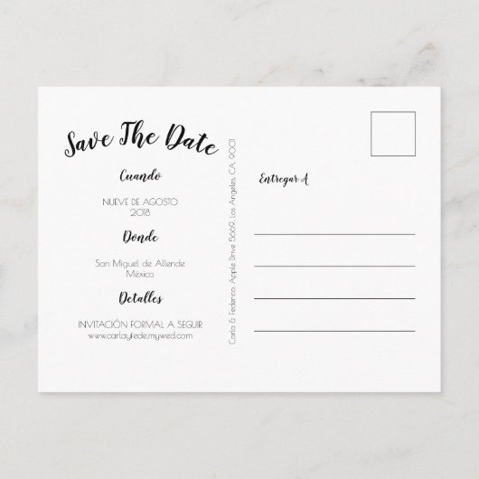 Carte Postale Faire-part Enregistrer la date en Español, espagnol Enregistr (Dos)