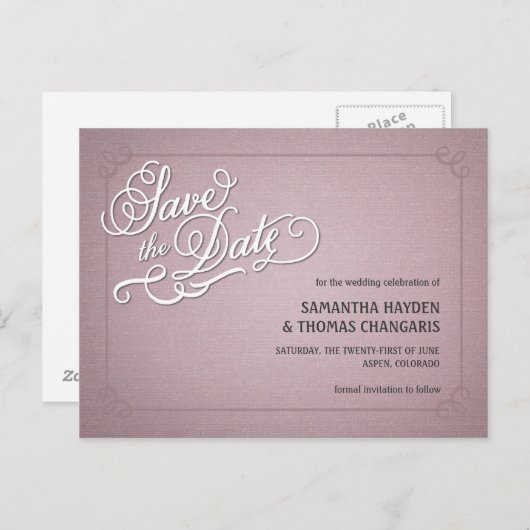 Carte Postale Faire-part Enregistrer la date en rose fondu rustique (Devant / Derrière)