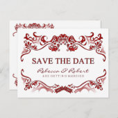 Carte Postale Faire-part Enregistrer la date Fancy Bordure Valentines Rouge (Devant / Derrière)