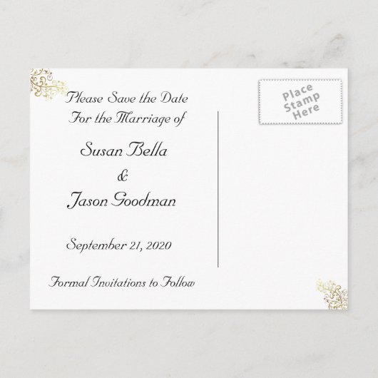 Carte Postale Faire-part Enregistrer la date : Flèche d'or et noir (Dos)