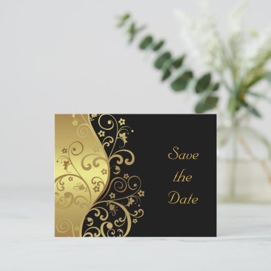 Carte Postale Faire-part Enregistrer la date : Flèche d'or et noir (Debout devant)