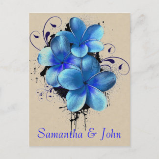 Carte Postale Faire-part Enregistrer la date - Fleurs bleues