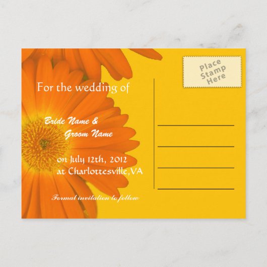 Carte Postale Faire-part enregistrer la date, fleurs de marguerite gerbera (Dos)